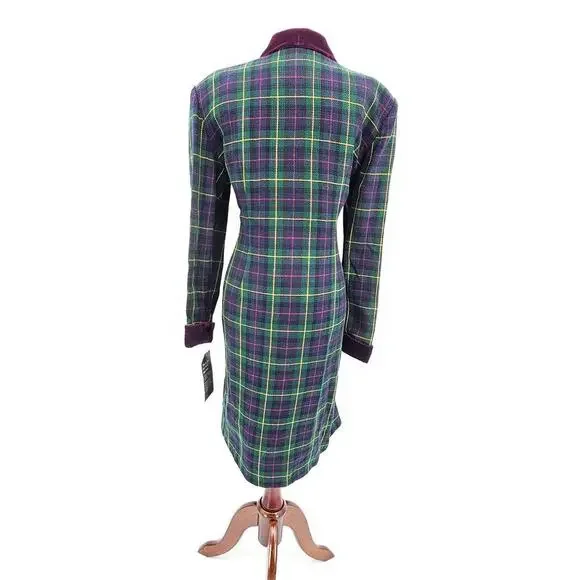 Vtg 80s/90s John Roberts Women's 12 Double Breasted Tartan Trench Midi Dress NOS - Picture 2 of 10